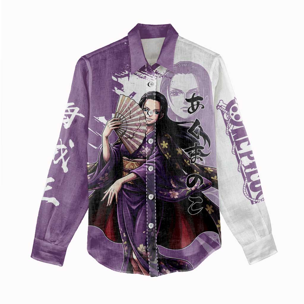 Nico Robin in Wano Kimono Elegance Women Casual Shirt Demon Child in Regal Purple - One Piece Wano Style