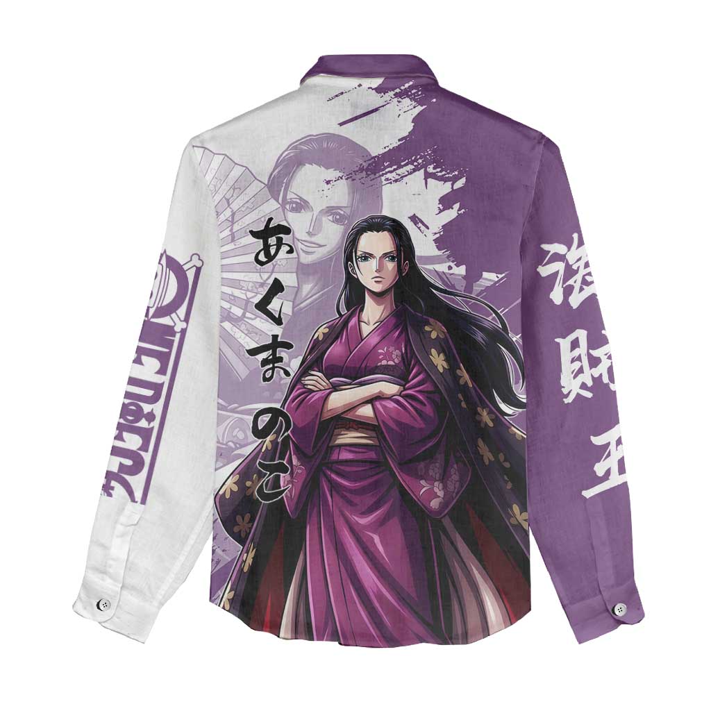 Nico Robin in Wano Kimono Elegance Women Casual Shirt Demon Child in Regal Purple - One Piece Wano Style