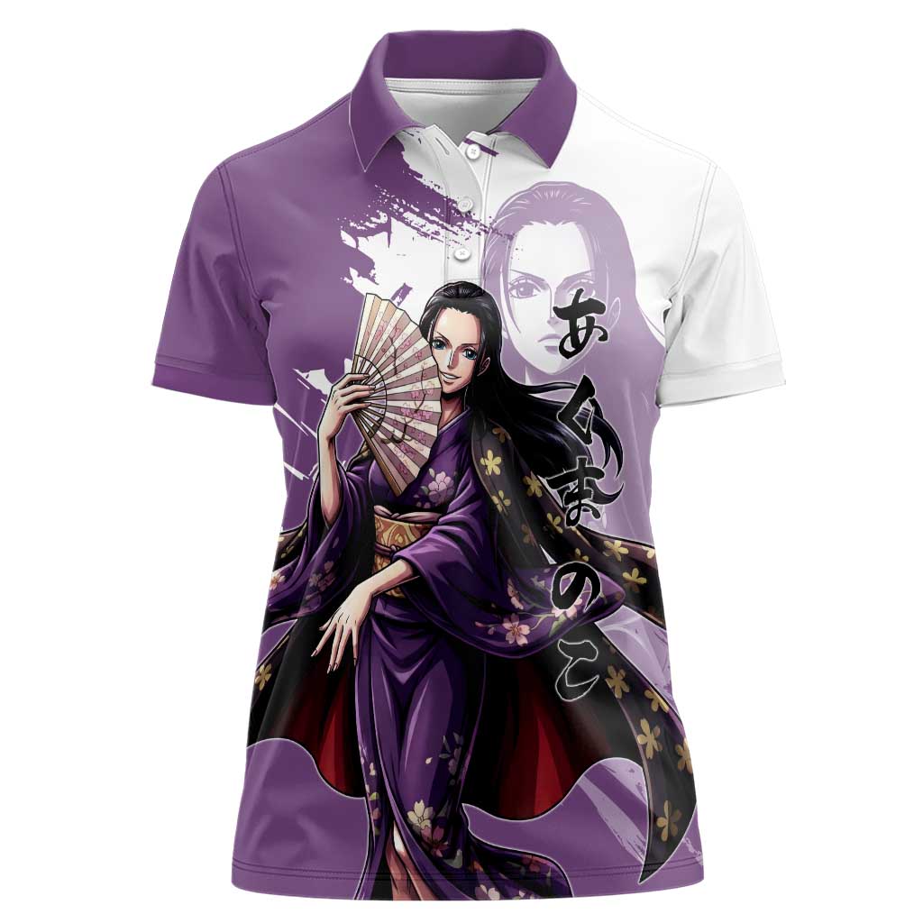 Nico Robin in Wano Kimono Elegance Women Polo Shirt Demon Child in Regal Purple - One Piece Wano Style