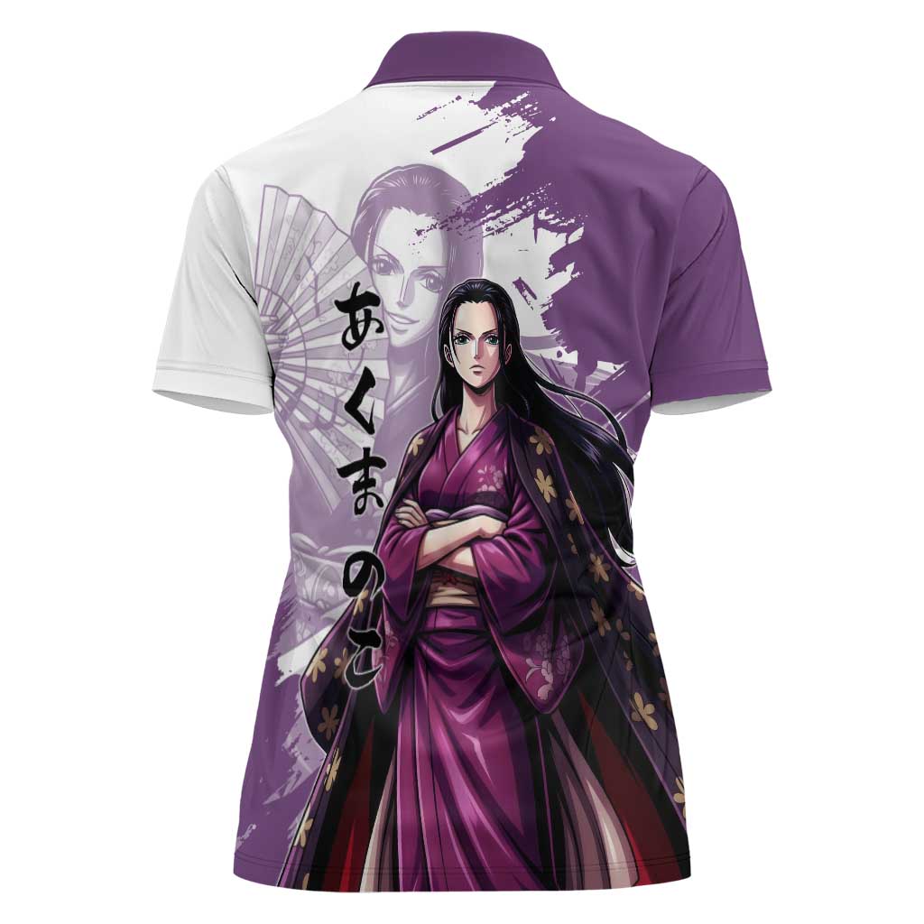 Nico Robin in Wano Kimono Elegance Women Polo Shirt Demon Child in Regal Purple - One Piece Wano Style