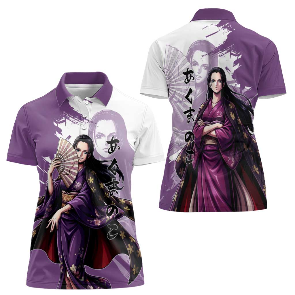 Nico Robin in Wano Kimono Elegance Women Polo Shirt Demon Child in Regal Purple - One Piece Wano Style