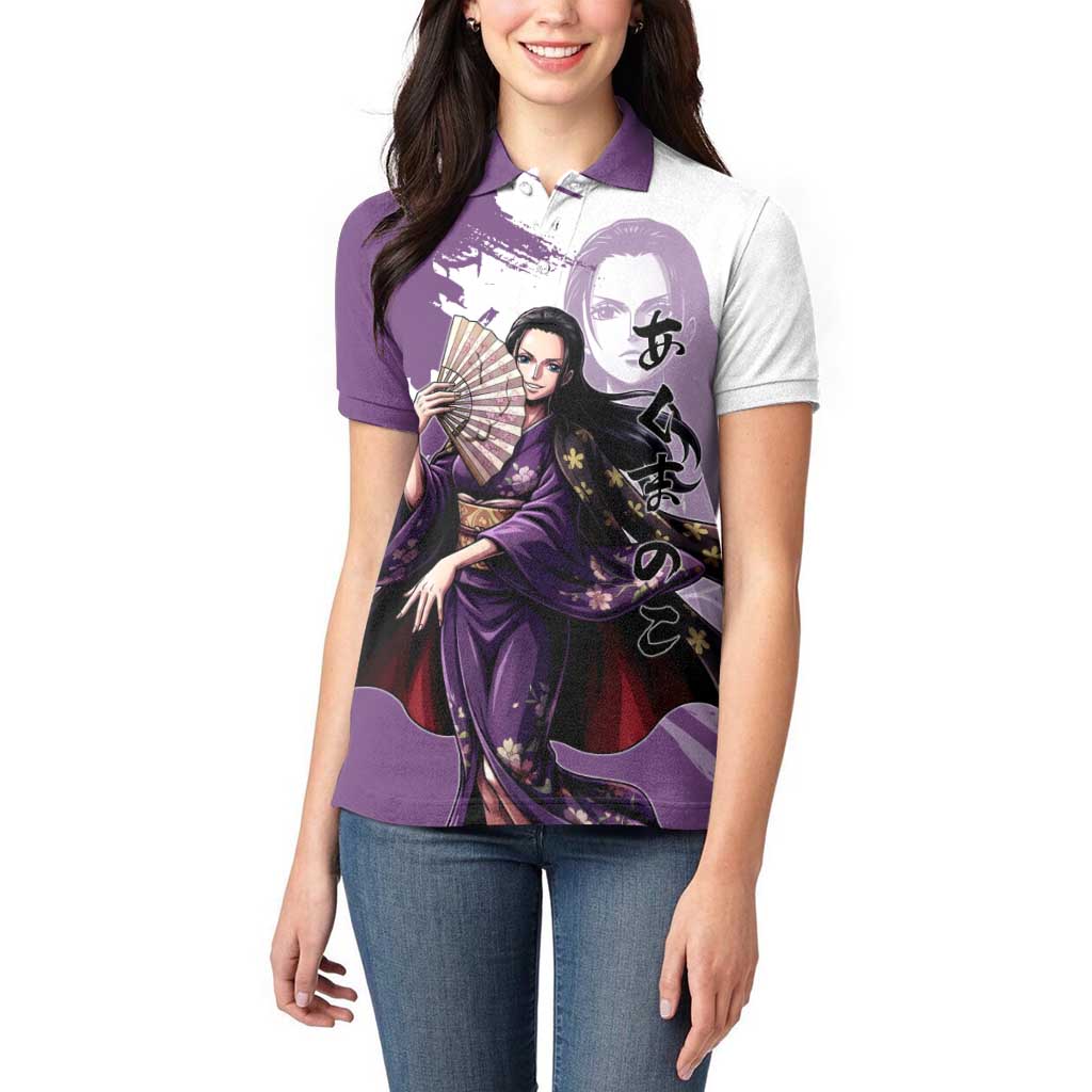 Nico Robin in Wano Kimono Elegance Women Polo Shirt Demon Child in Regal Purple - One Piece Wano Style