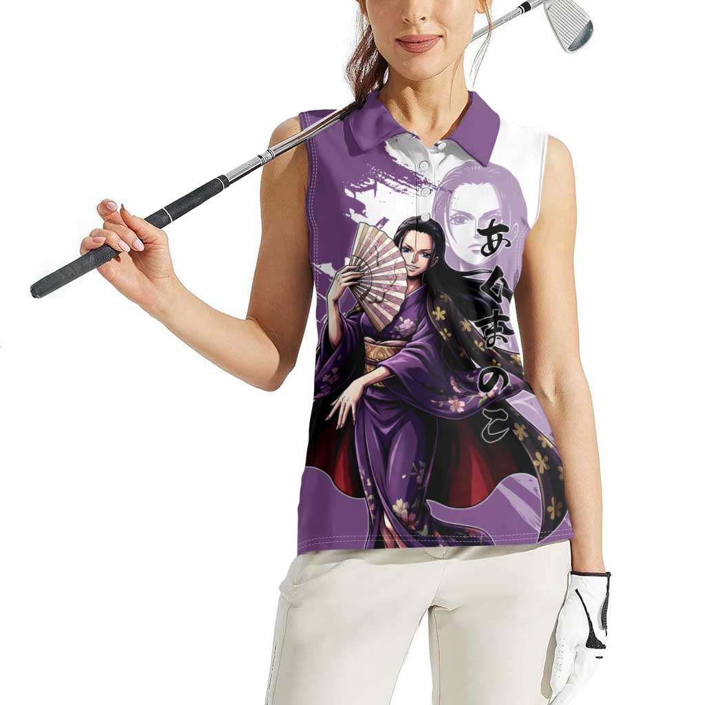 Nico Robin in Wano Kimono Elegance Women Sleeveless Polo Shirt Demon Child in Regal Purple - One Piece Wano Style