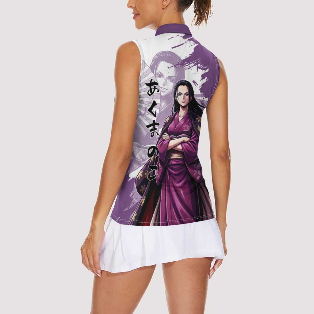 Nico Robin in Wano Kimono Elegance Women Sleeveless Polo Shirt Demon Child in Regal Purple - One Piece Wano Style
