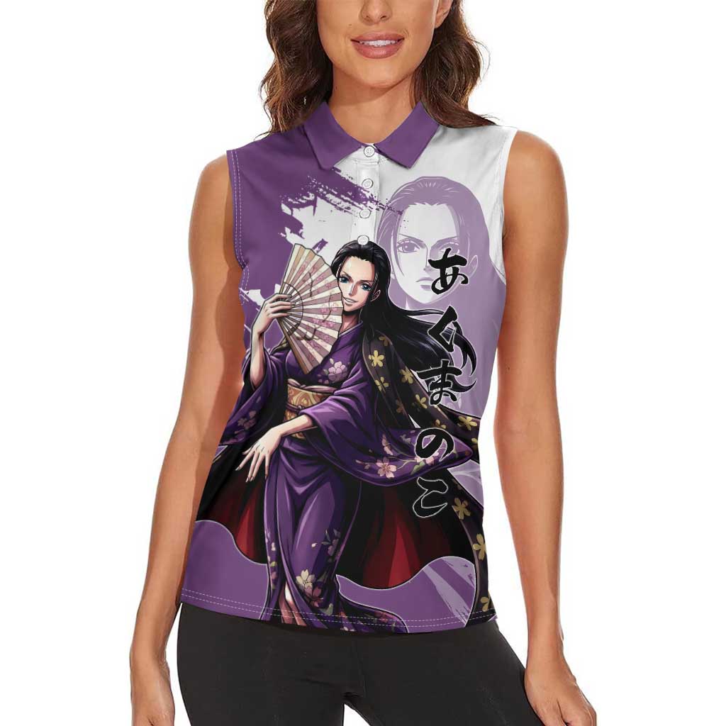 Nico Robin in Wano Kimono Elegance Women Sleeveless Polo Shirt Demon Child in Regal Purple - One Piece Wano Style