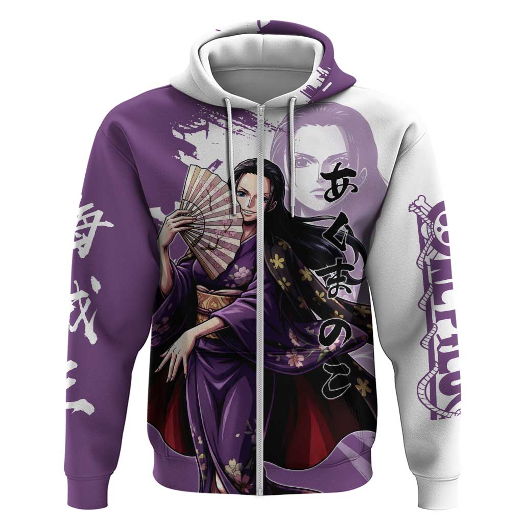 Nico Robin in Wano Kimono Elegance Zip Hoodie Demon Child in Regal Purple - One Piece Wano Style