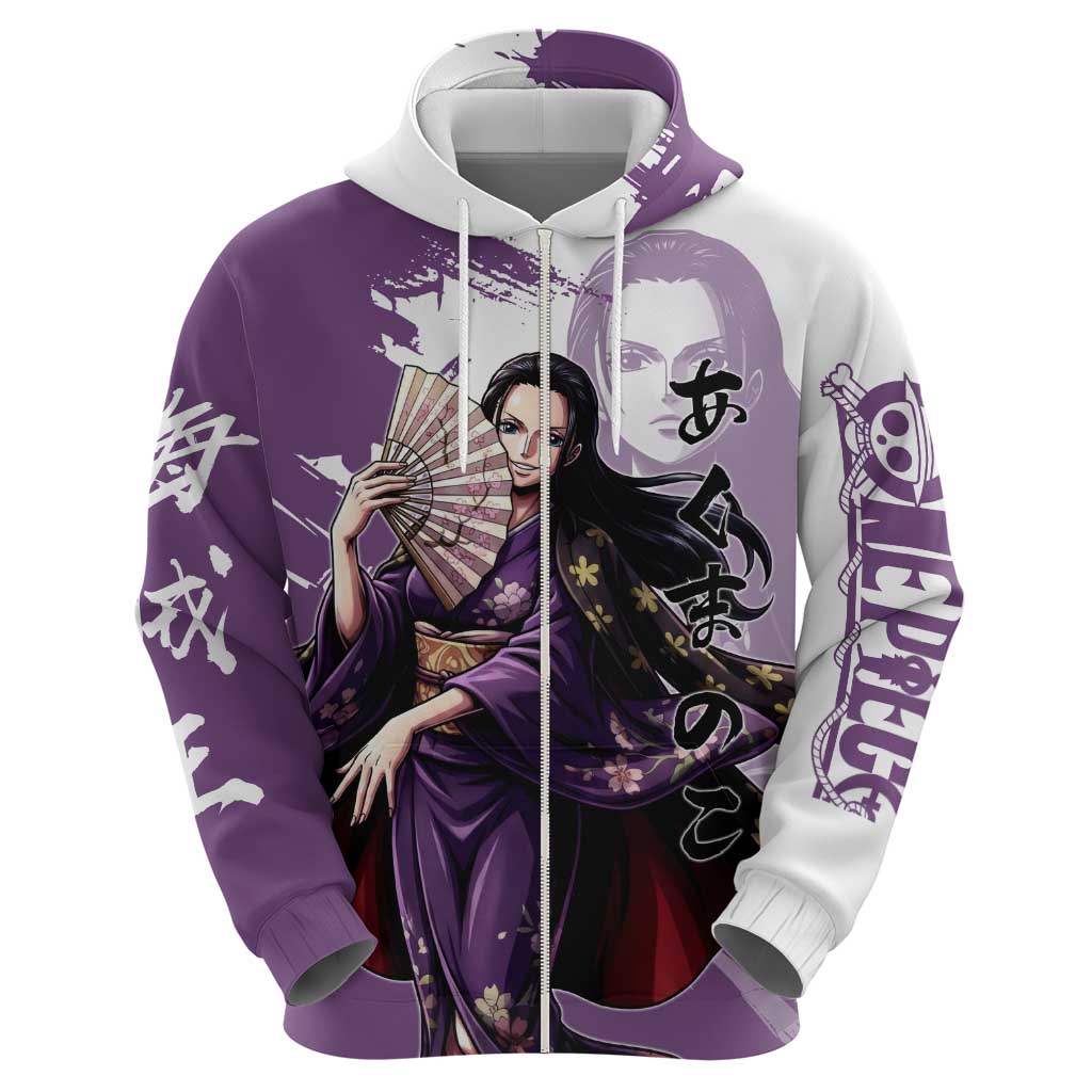Nico Robin in Wano Kimono Elegance Zip Hoodie Demon Child in Regal Purple - One Piece Wano Style