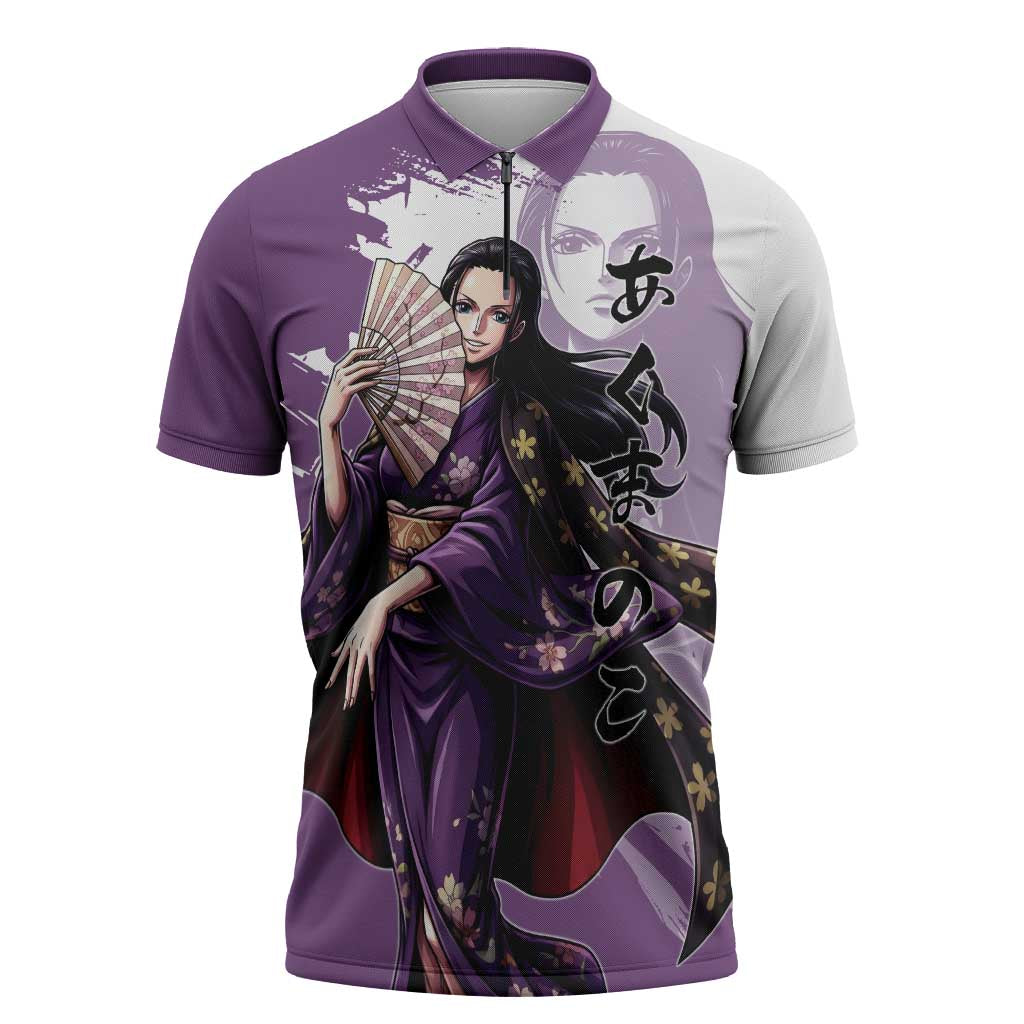 Nico Robin in Wano Kimono Elegance Zipper Polo Shirt Demon Child in Regal Purple - One Piece Wano Style