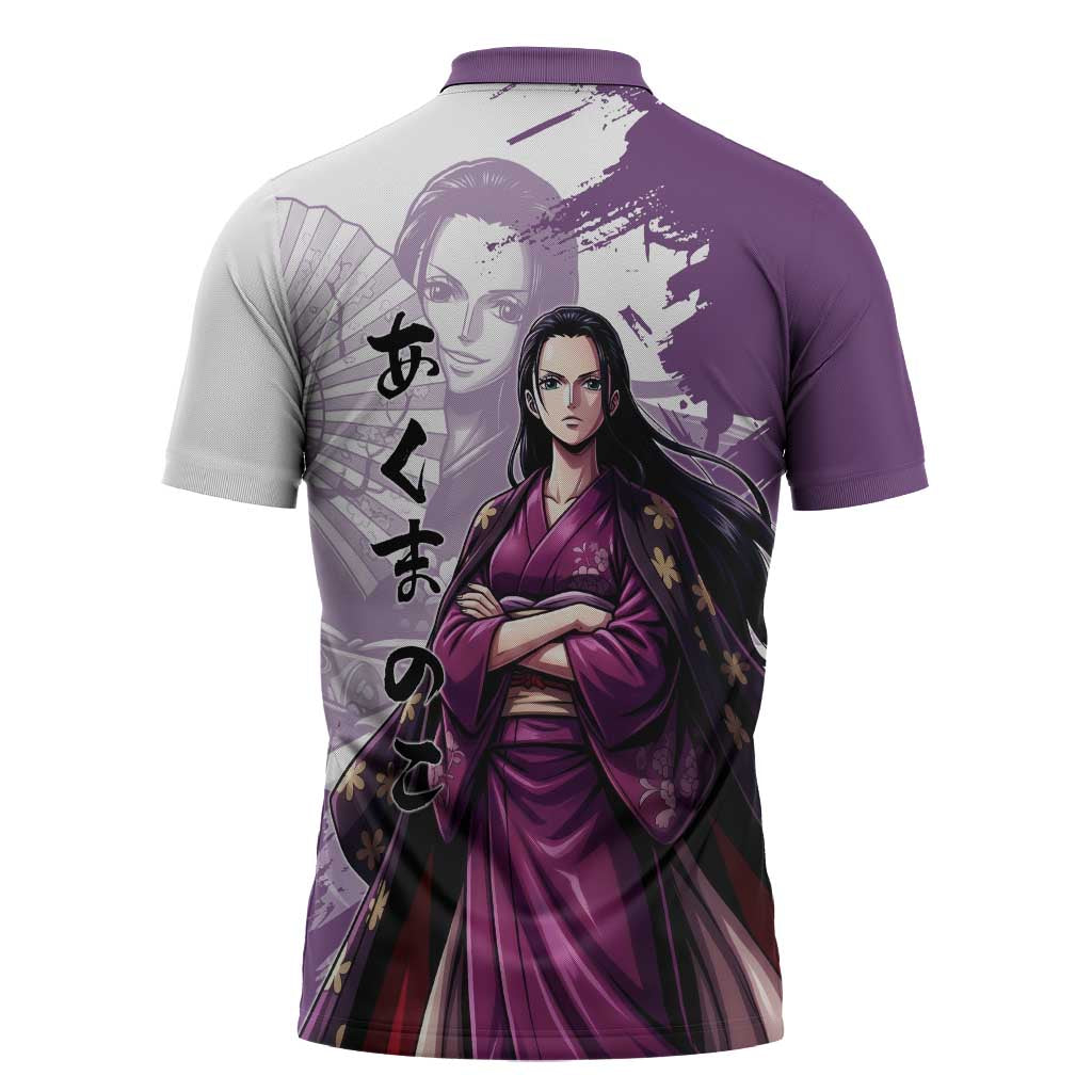 Nico Robin in Wano Kimono Elegance Zipper Polo Shirt Demon Child in Regal Purple - One Piece Wano Style