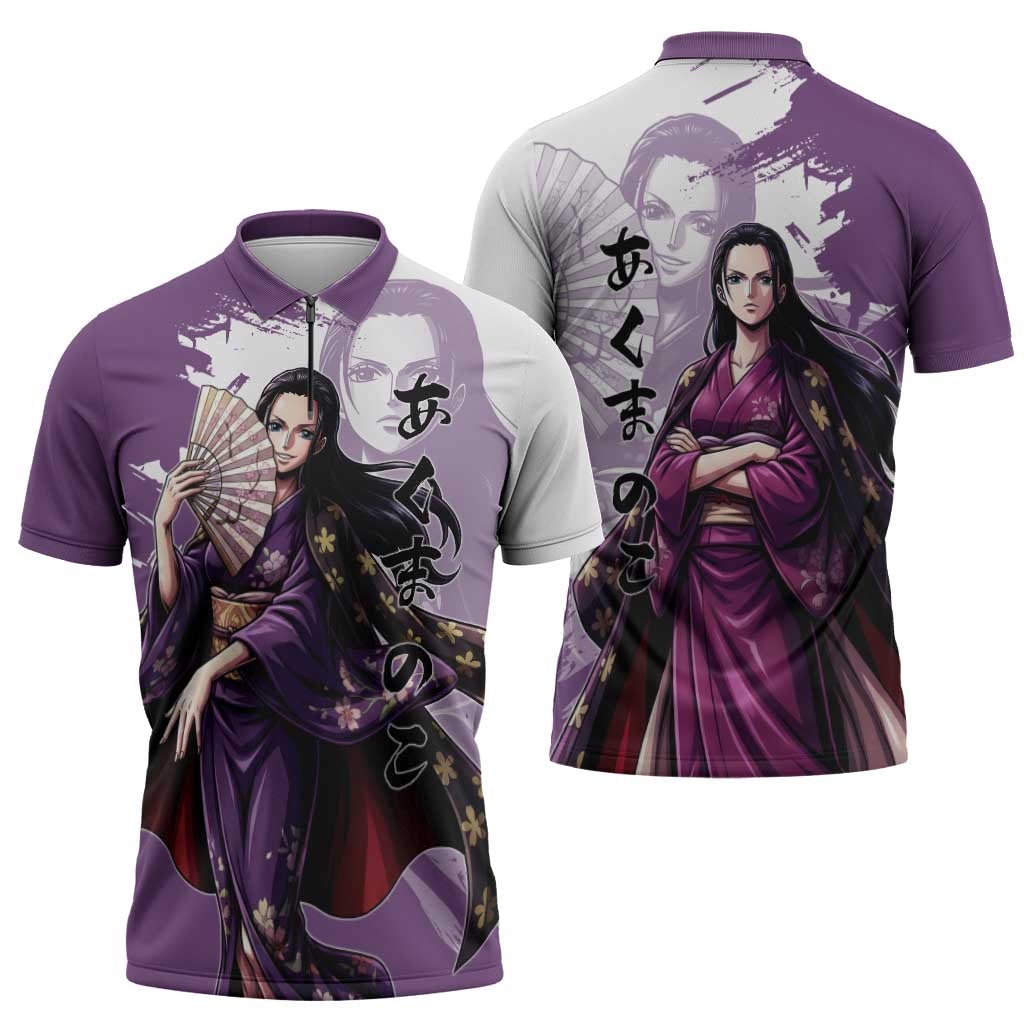 Nico Robin in Wano Kimono Elegance Zipper Polo Shirt Demon Child in Regal Purple - One Piece Wano Style