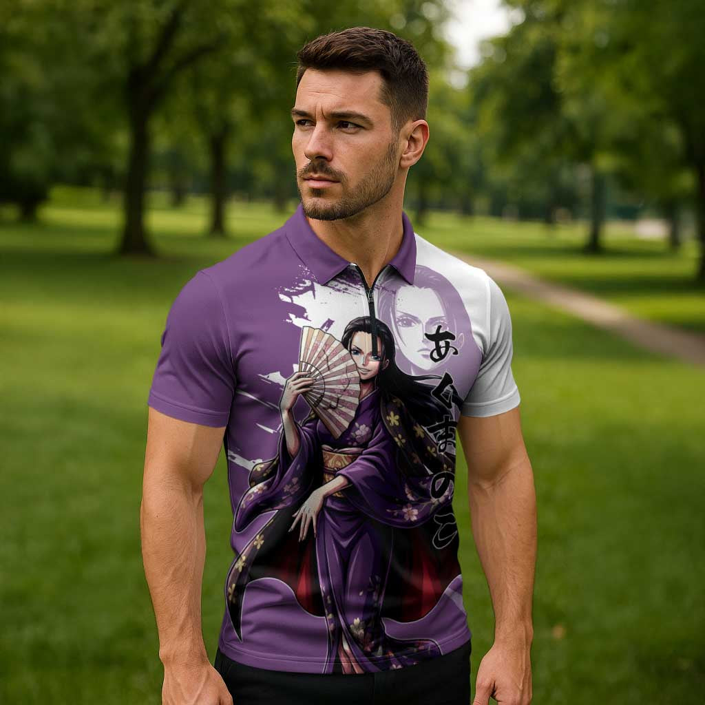 Nico Robin in Wano Kimono Elegance Zipper Polo Shirt Demon Child in Regal Purple - One Piece Wano Style
