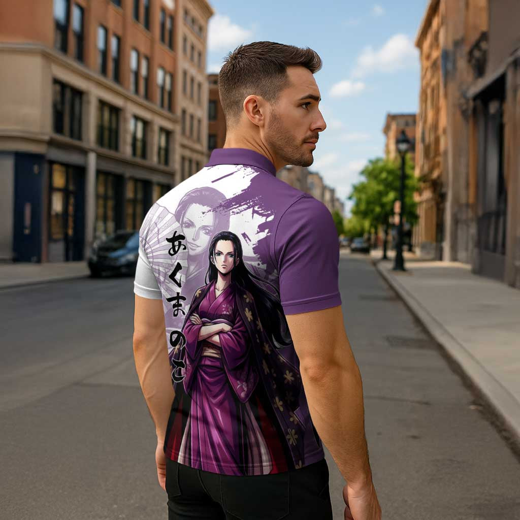 Nico Robin in Wano Kimono Elegance Zipper Polo Shirt Demon Child in Regal Purple - One Piece Wano Style