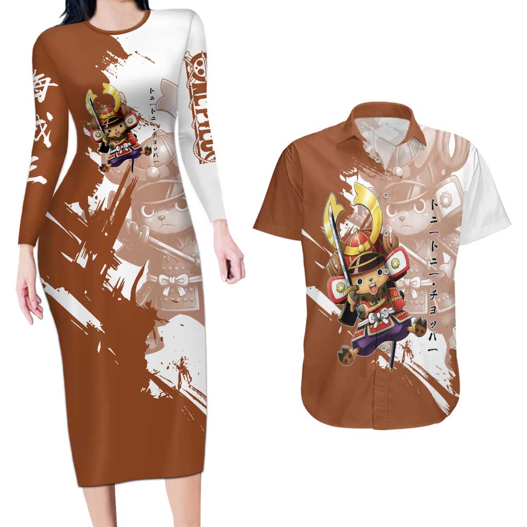 Tony Tony Chopper in Samurai Armor Couples Matching Long Sleeve Bodycon Dress and Hawaiian Shirt Wano-Inspired Chibi Warrior Style