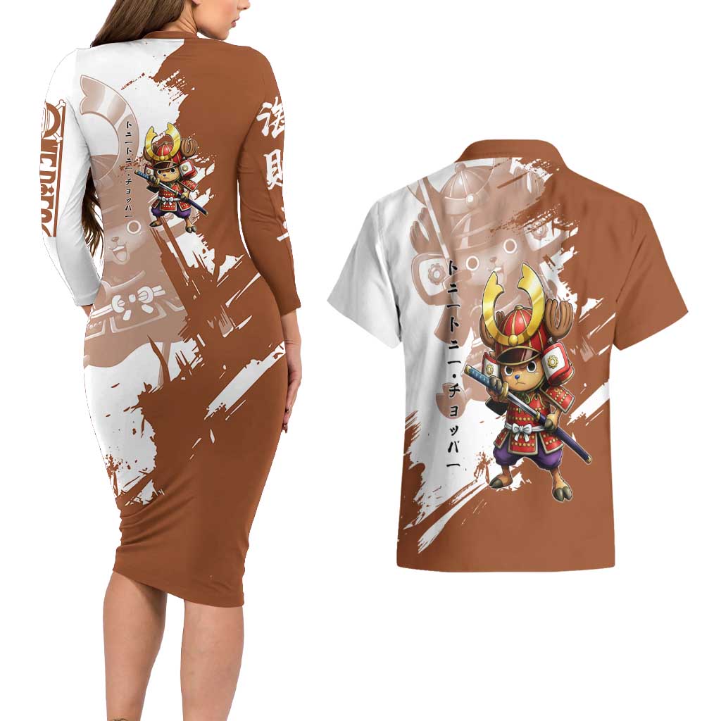 Tony Tony Chopper in Samurai Armor Couples Matching Long Sleeve Bodycon Dress and Hawaiian Shirt Wano-Inspired Chibi Warrior Style