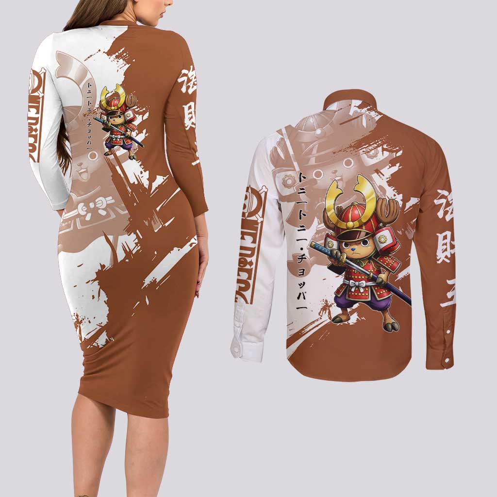 Tony Tony Chopper in Samurai Armor Couples Matching Long Sleeve Bodycon Dress and Long Sleeve Button Shirt Wano-Inspired Chibi Warrior Style