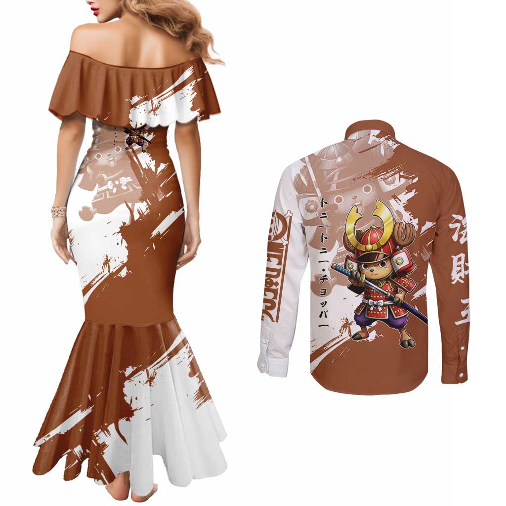 Tony Tony Chopper in Samurai Armor Couples Matching Mermaid Dress and Long Sleeve Button Shirt Wano-Inspired Chibi Warrior Style