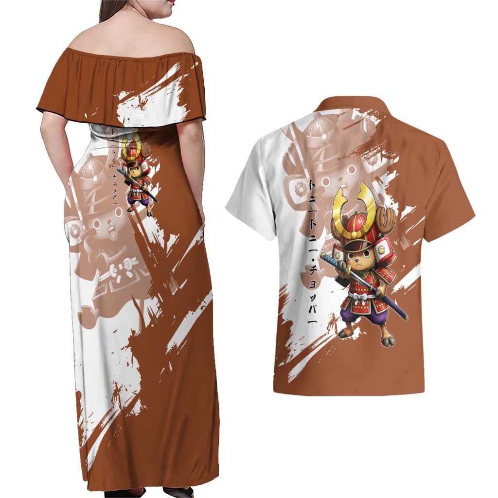 Tony Tony Chopper in Samurai Armor Couples Matching Off Shoulder Maxi Dress and Hawaiian Shirt Wano-Inspired Chibi Warrior Style