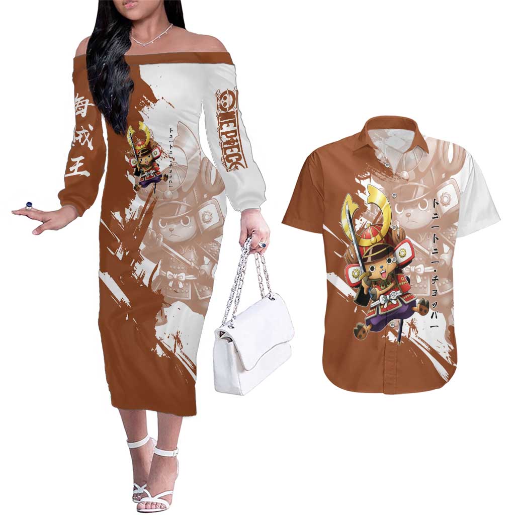 Tony Tony Chopper in Samurai Armor Couples Matching Off The Shoulder Long Sleeve Dress and Hawaiian Shirt Wano-Inspired Chibi Warrior Style