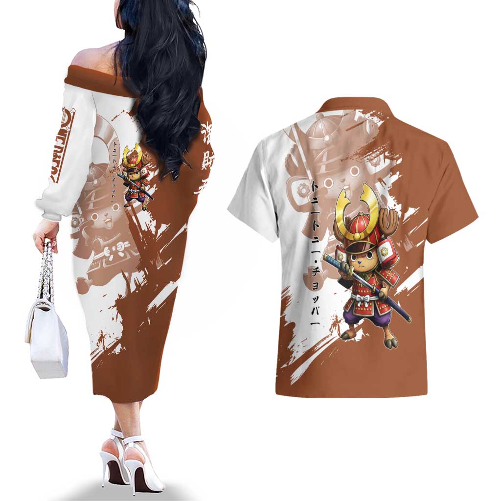 Tony Tony Chopper in Samurai Armor Couples Matching Off The Shoulder Long Sleeve Dress and Hawaiian Shirt Wano-Inspired Chibi Warrior Style