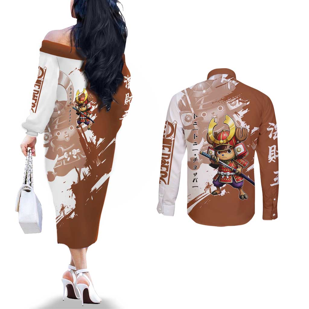 Tony Tony Chopper in Samurai Armor Couples Matching Off The Shoulder Long Sleeve Dress and Long Sleeve Button Shirt Wano-Inspired Chibi Warrior Style