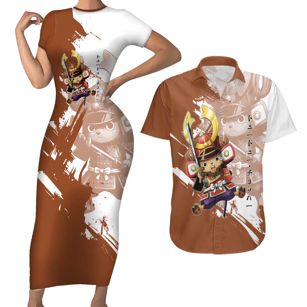 Tony Tony Chopper in Samurai Armor Couples Matching Short Sleeve Bodycon Dress and Hawaiian Shirt Wano-Inspired Chibi Warrior Style