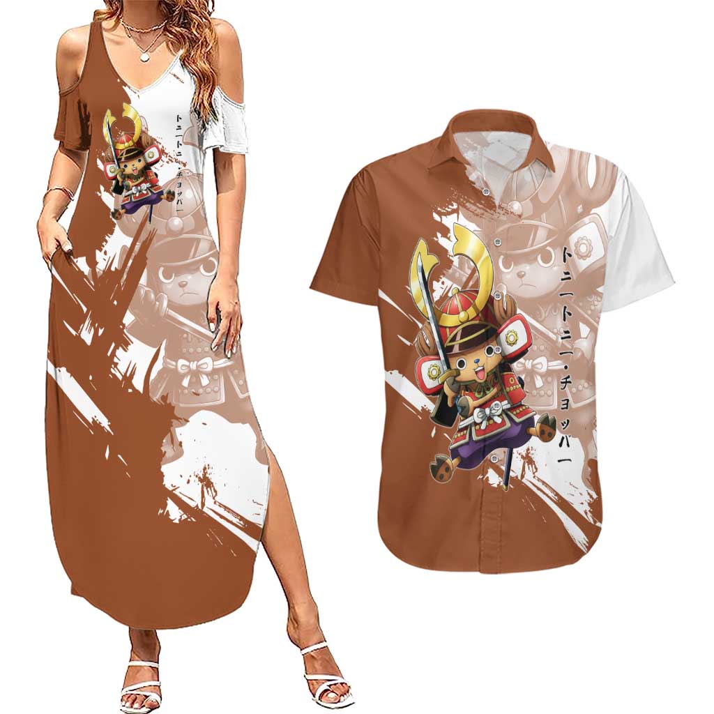 Tony Tony Chopper in Samurai Armor Couples Matching Summer Maxi Dress and Hawaiian Shirt Wano-Inspired Chibi Warrior Style