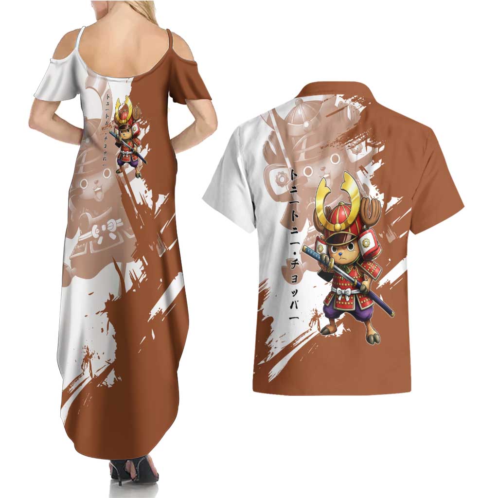 Tony Tony Chopper in Samurai Armor Couples Matching Summer Maxi Dress and Hawaiian Shirt Wano-Inspired Chibi Warrior Style