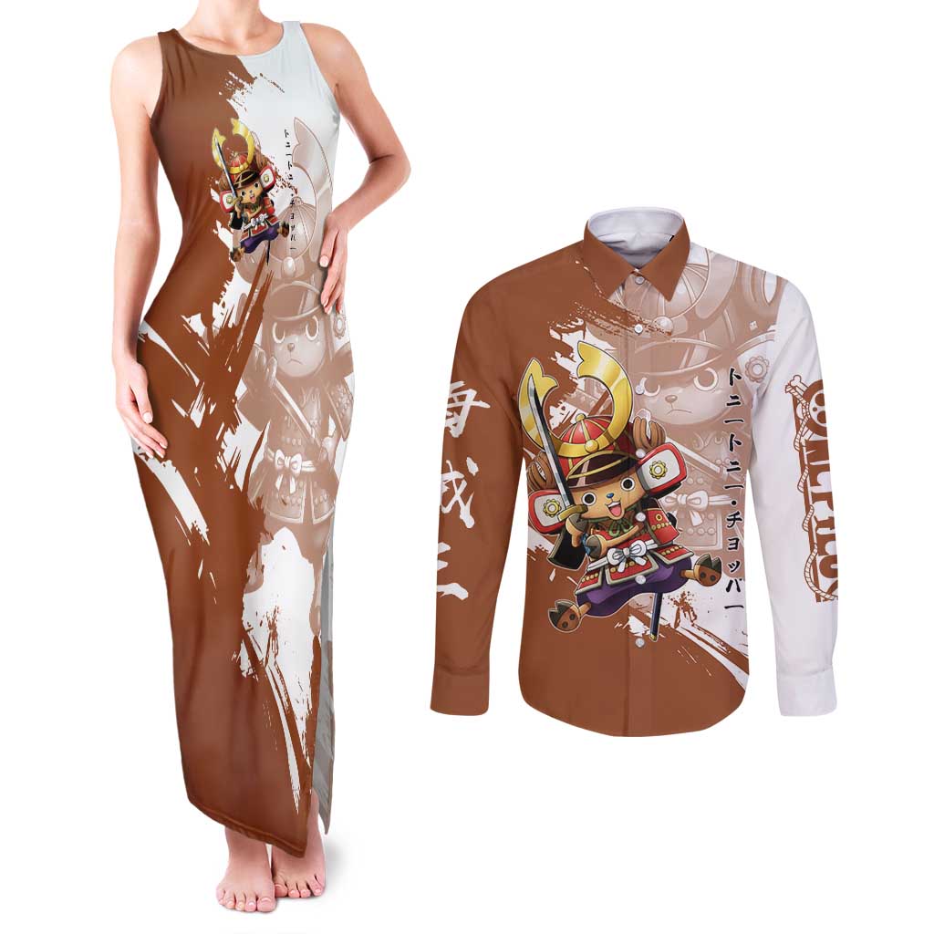 Tony Tony Chopper in Samurai Armor Couples Matching Tank Maxi Dress and Long Sleeve Button Shirt Wano-Inspired Chibi Warrior Style