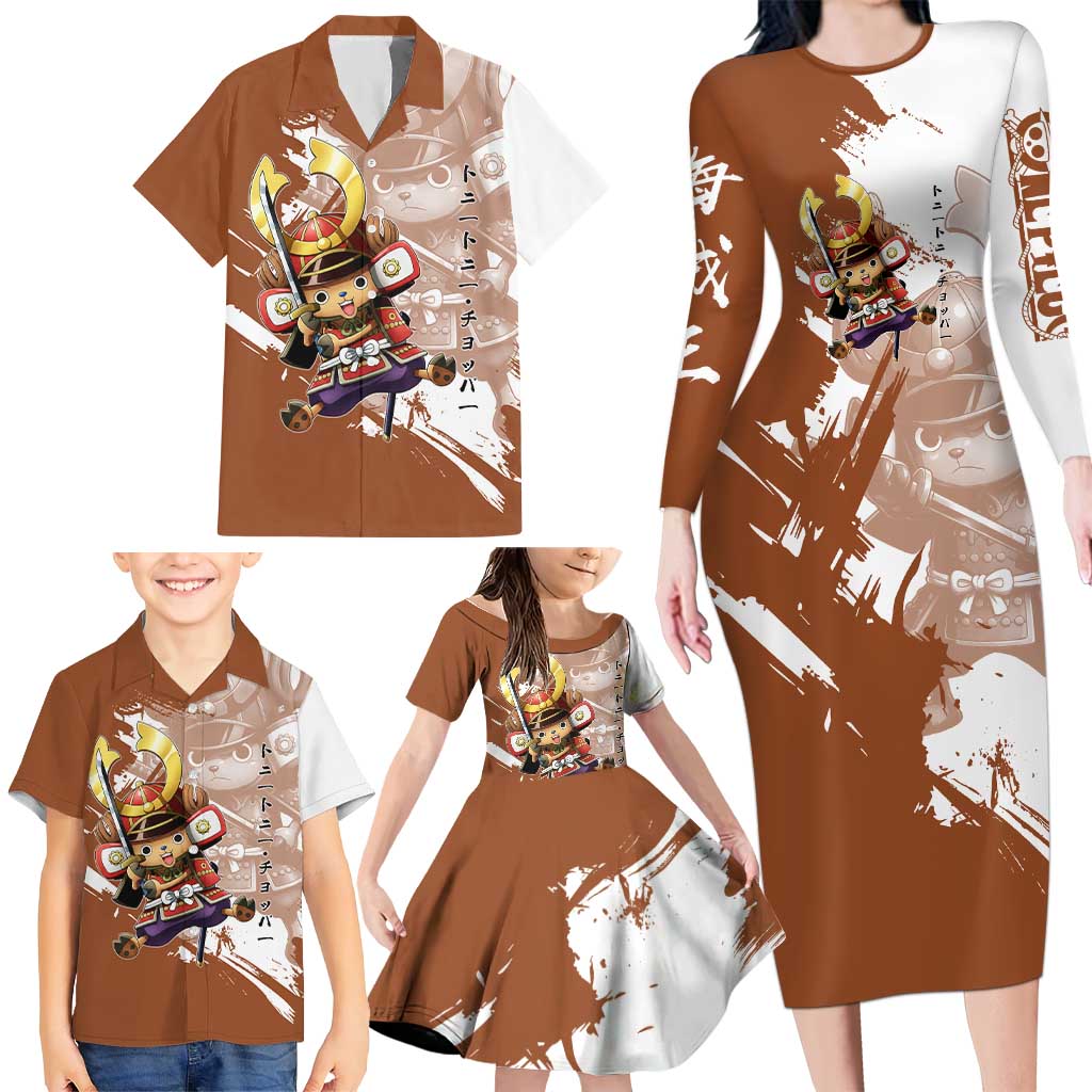 Tony Tony Chopper in Samurai Armor Family Matching Long Sleeve Bodycon Dress and Hawaiian Shirt Wano-Inspired Chibi Warrior Style