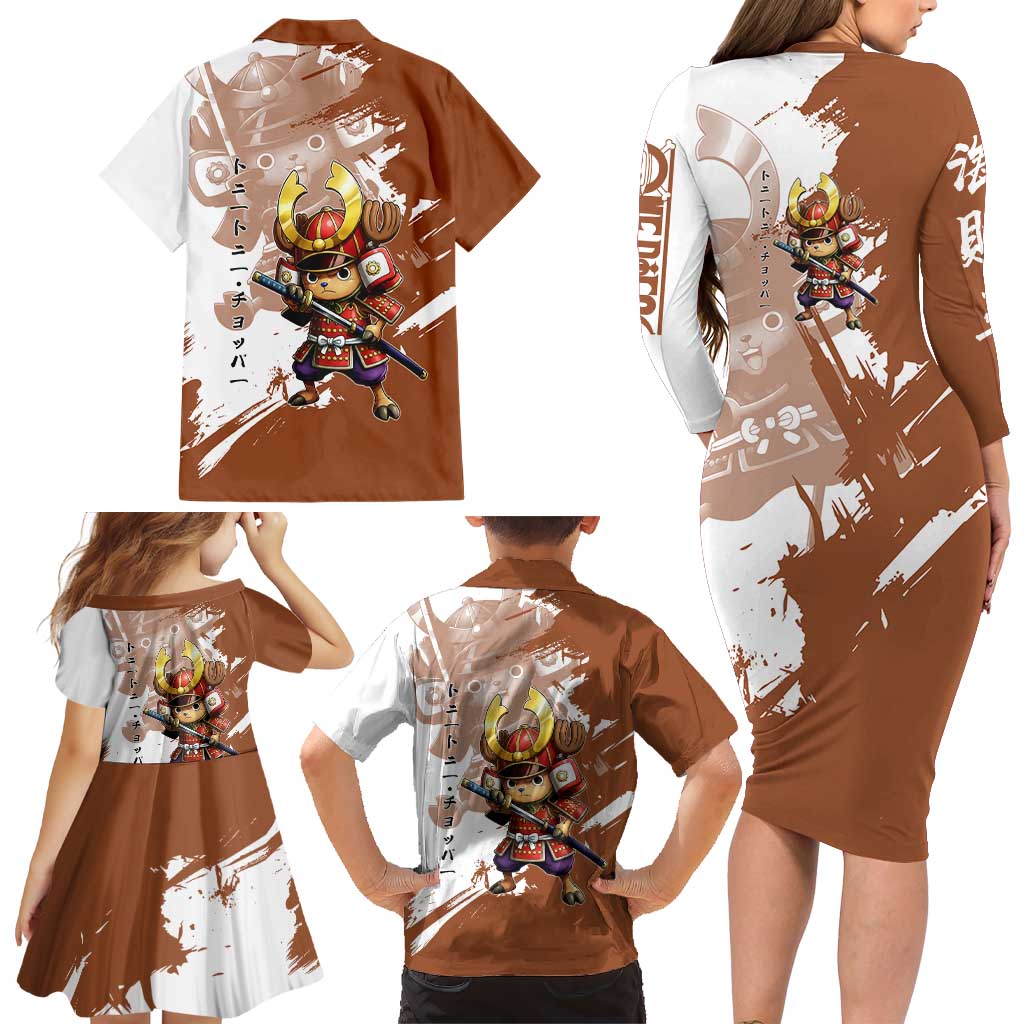 Tony Tony Chopper in Samurai Armor Family Matching Long Sleeve Bodycon Dress and Hawaiian Shirt Wano-Inspired Chibi Warrior Style
