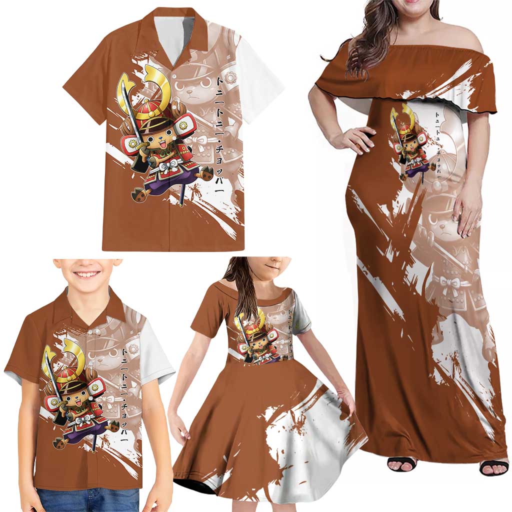 Tony Tony Chopper in Samurai Armor Family Matching Off Shoulder Maxi Dress and Hawaiian Shirt Wano-Inspired Chibi Warrior Style