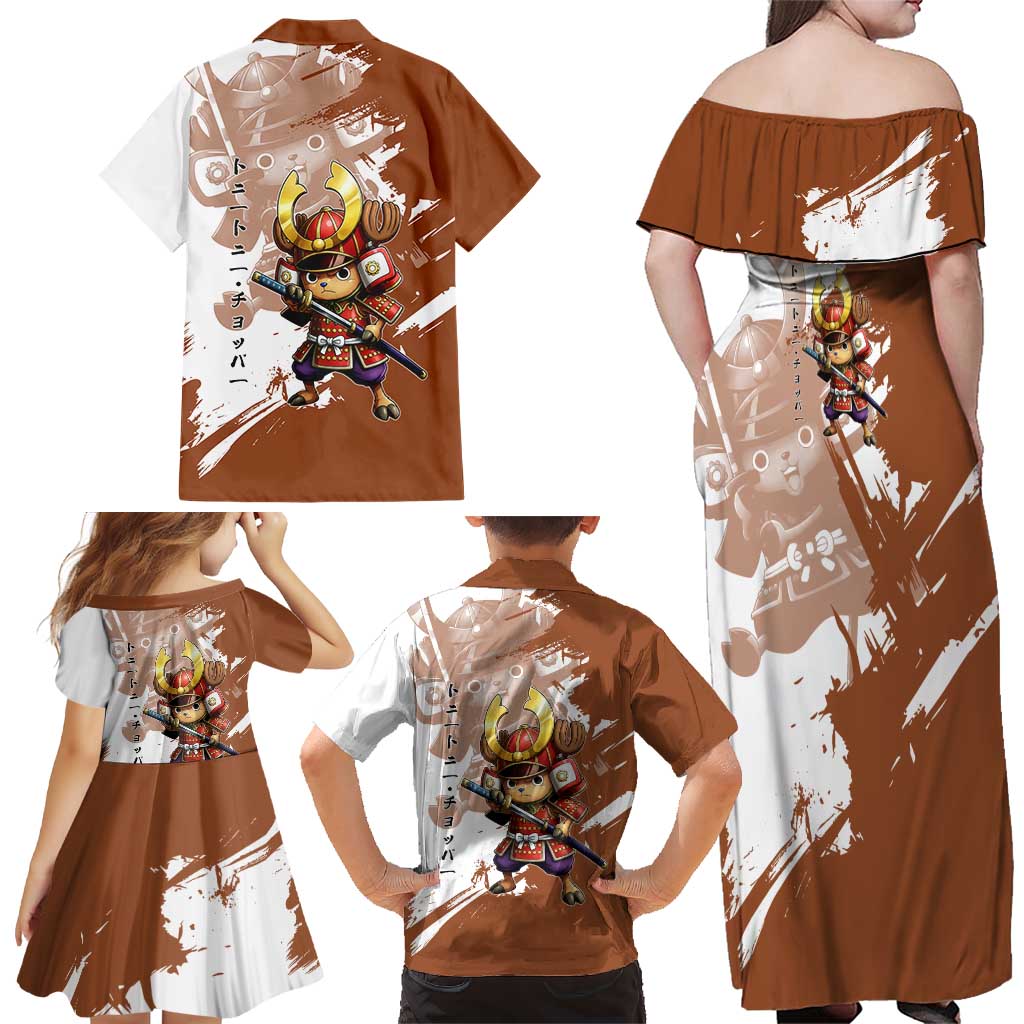 Tony Tony Chopper in Samurai Armor Family Matching Off Shoulder Maxi Dress and Hawaiian Shirt Wano-Inspired Chibi Warrior Style