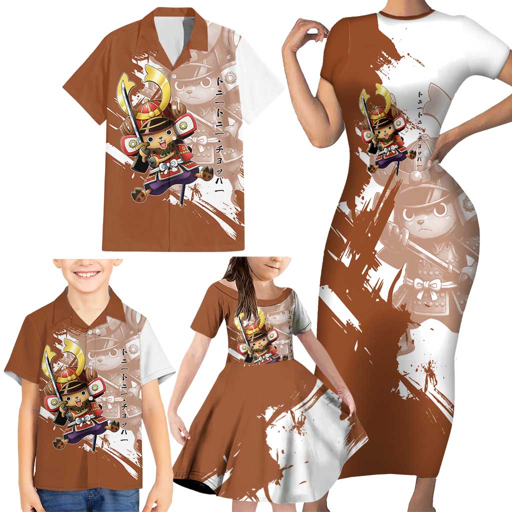 Tony Tony Chopper in Samurai Armor Family Matching Short Sleeve Bodycon Dress and Hawaiian Shirt Wano-Inspired Chibi Warrior Style