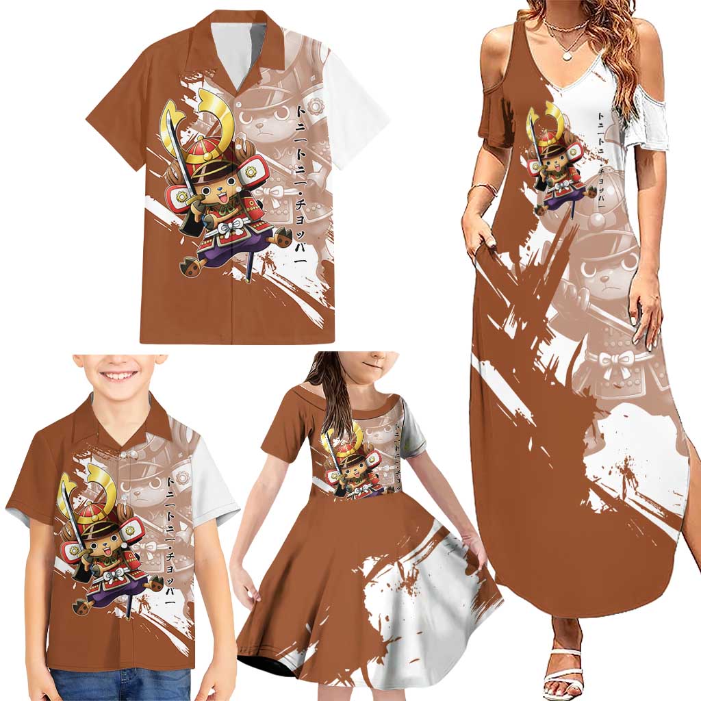Tony Tony Chopper in Samurai Armor Family Matching Summer Maxi Dress and Hawaiian Shirt Wano-Inspired Chibi Warrior Style