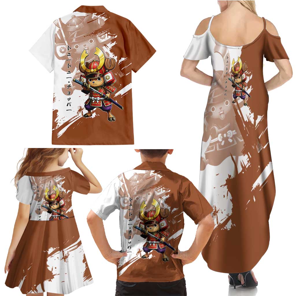 Tony Tony Chopper in Samurai Armor Family Matching Summer Maxi Dress and Hawaiian Shirt Wano-Inspired Chibi Warrior Style