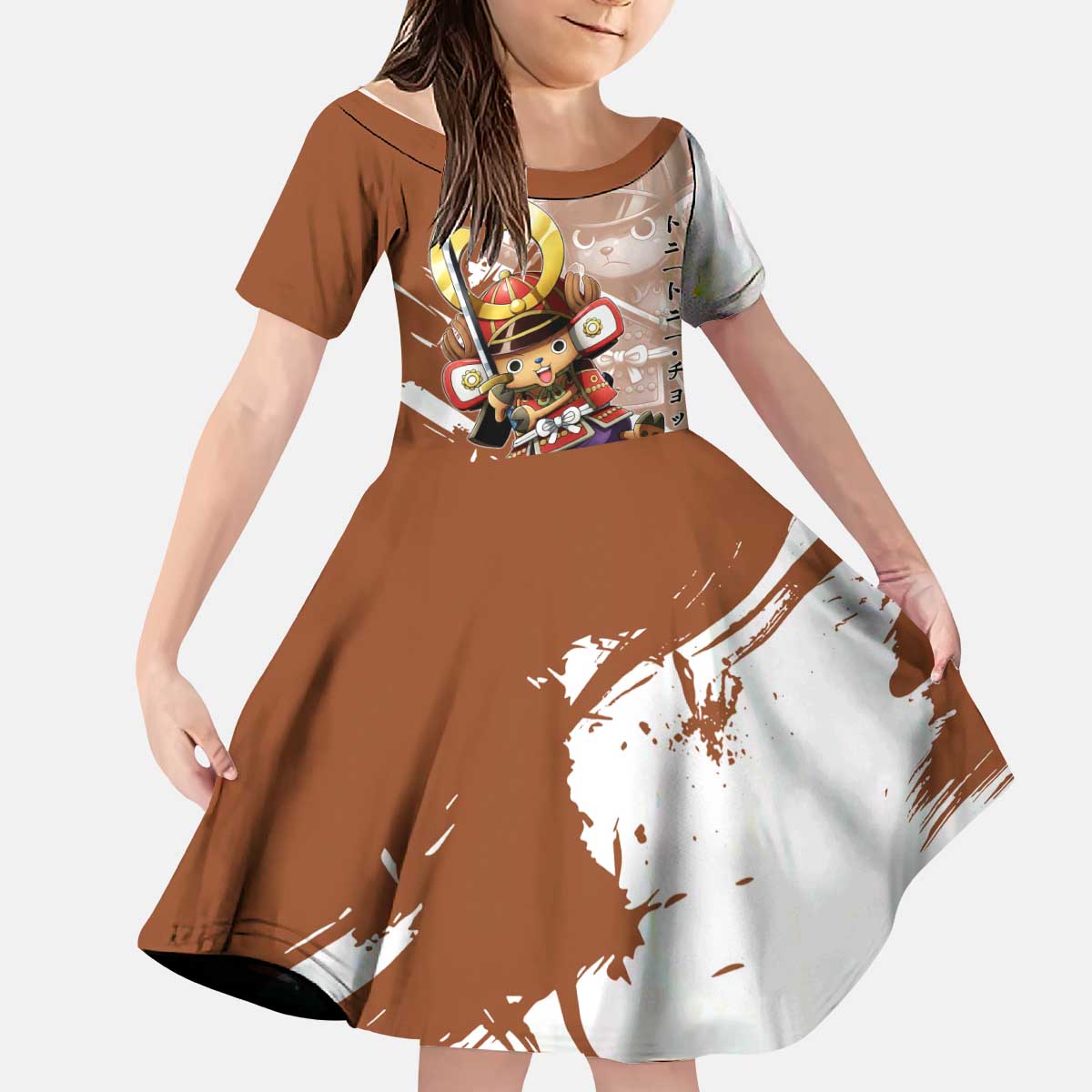 Tony Tony Chopper in Samurai Armor Kid Short Sleeve Dress Wano-Inspired Chibi Warrior Style