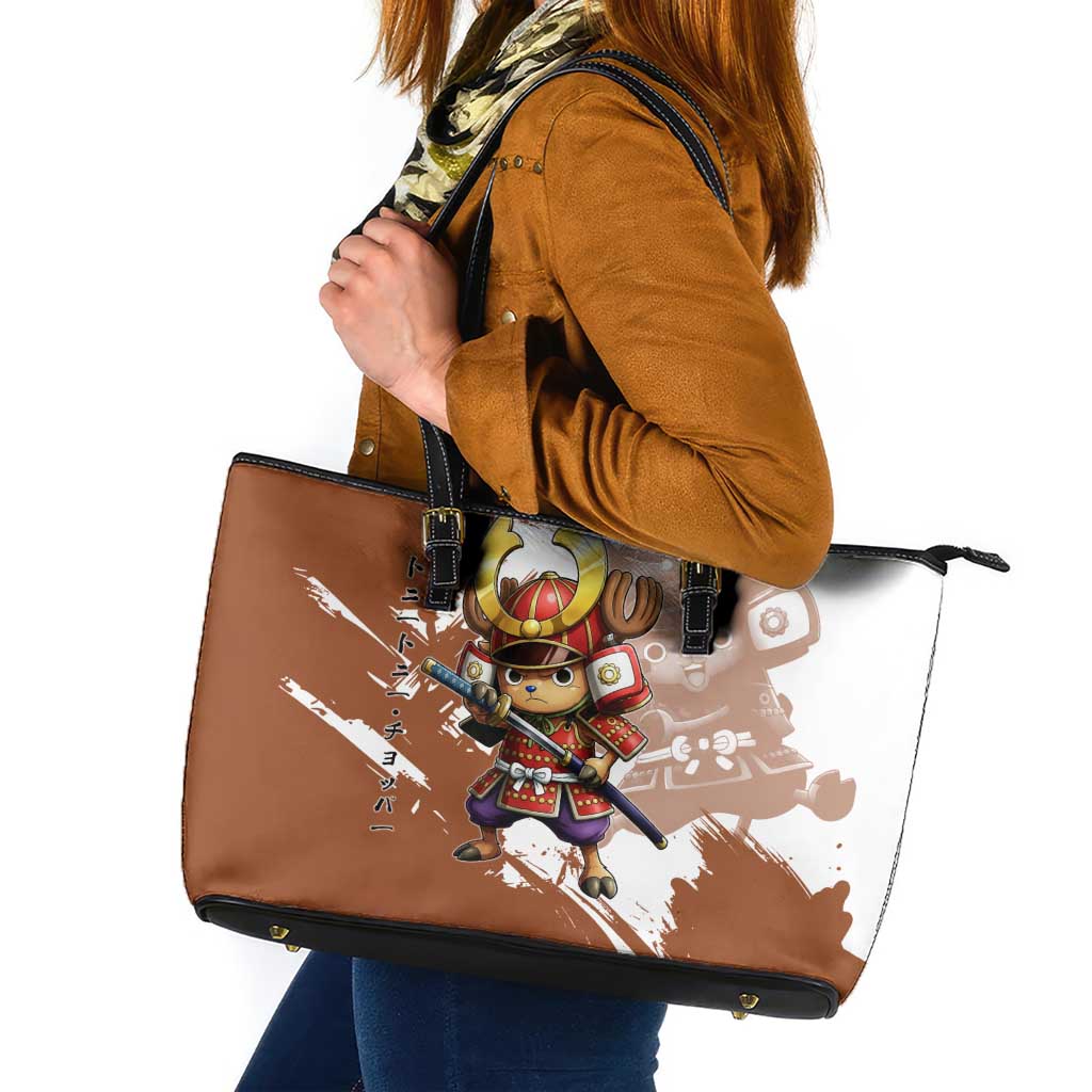 Tony Tony Chopper in Samurai Armor Leather Tote Bag Wano-Inspired Chibi Warrior Style