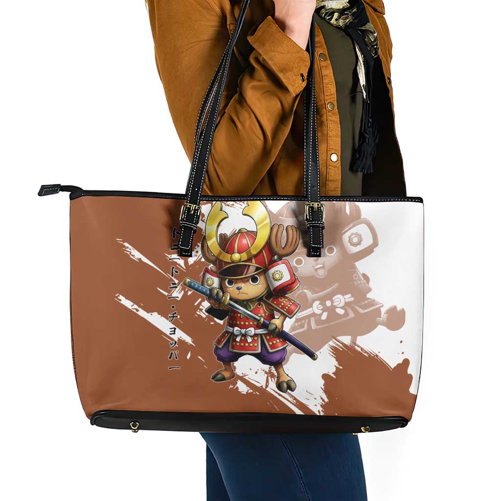 Tony Tony Chopper in Samurai Armor Leather Tote Bag Wano-Inspired Chibi Warrior Style