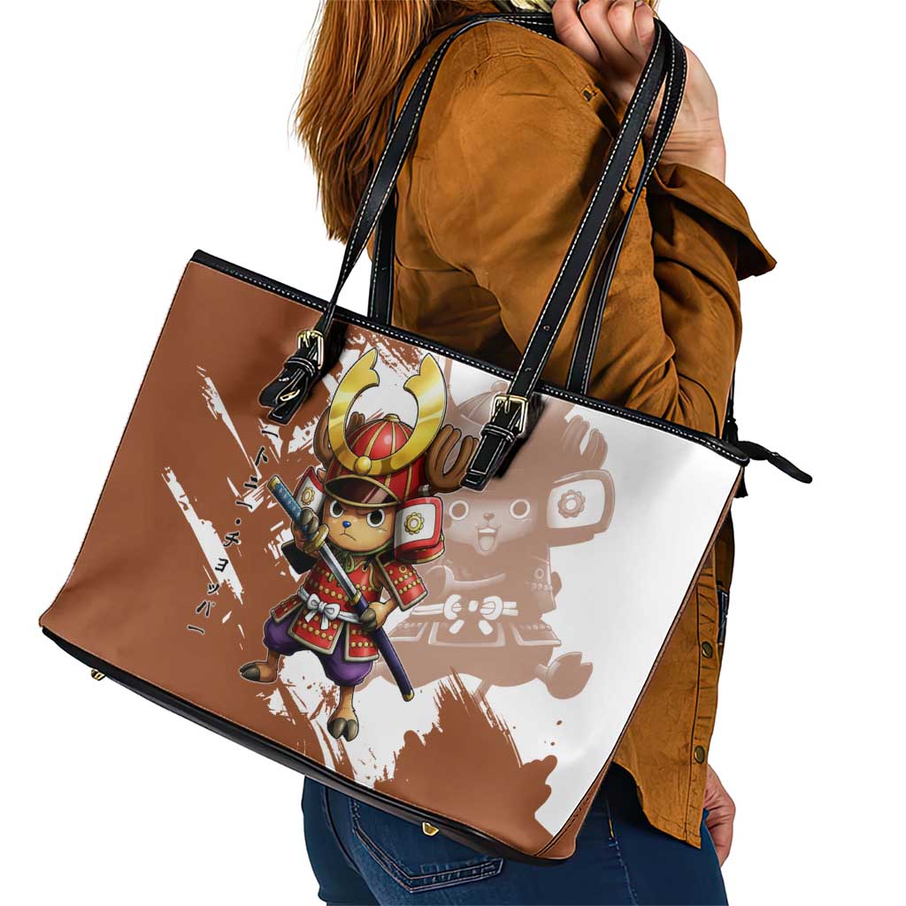 Tony Tony Chopper in Samurai Armor Leather Tote Bag Wano-Inspired Chibi Warrior Style