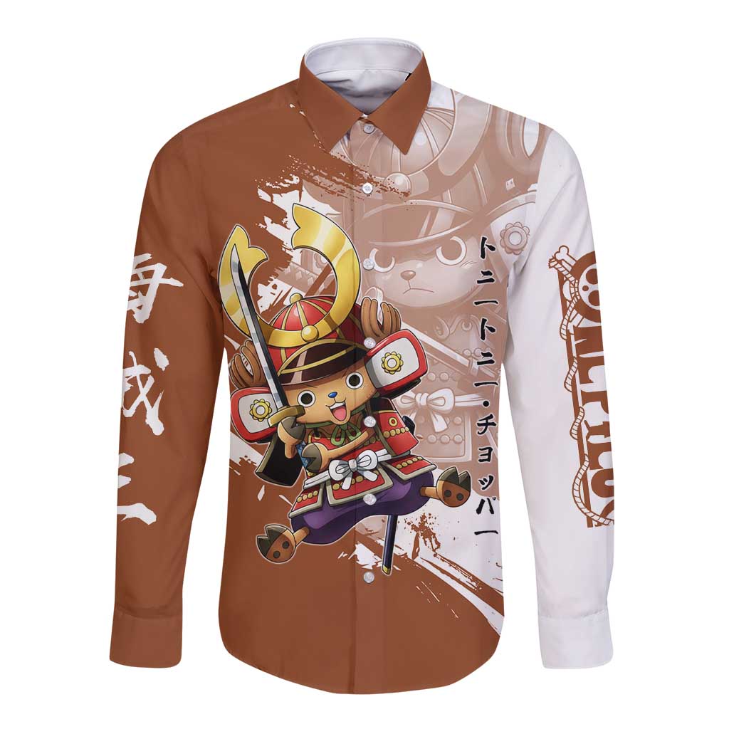 Tony Tony Chopper in Samurai Armor Long Sleeve Button Shirt Wano-Inspired Chibi Warrior Style