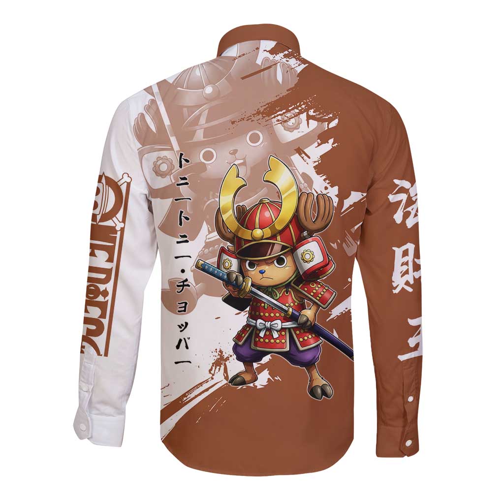 Tony Tony Chopper in Samurai Armor Long Sleeve Button Shirt Wano-Inspired Chibi Warrior Style