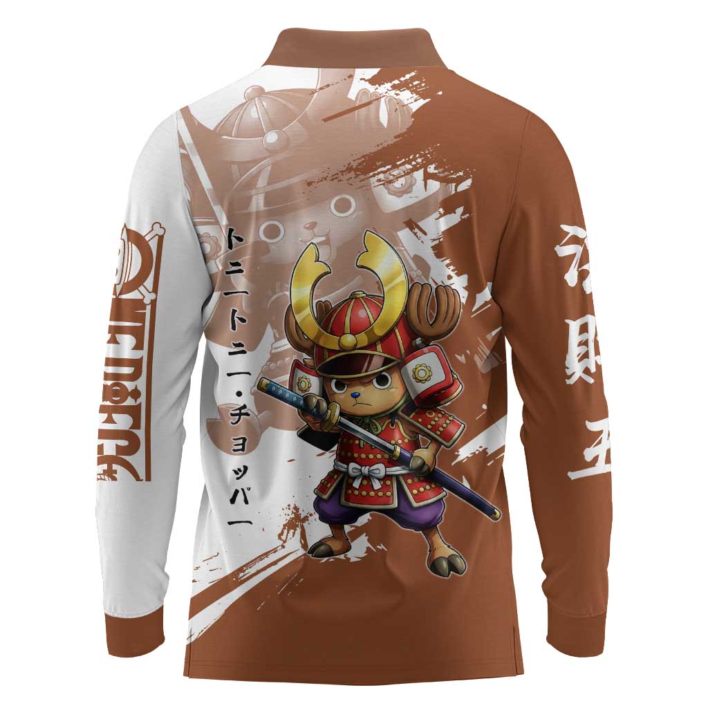 Tony Tony Chopper in Samurai Armor Long Sleeve Polo Shirt Wano-Inspired Chibi Warrior Style