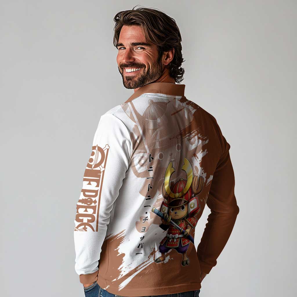 Tony Tony Chopper in Samurai Armor Long Sleeve Polo Shirt Wano-Inspired Chibi Warrior Style
