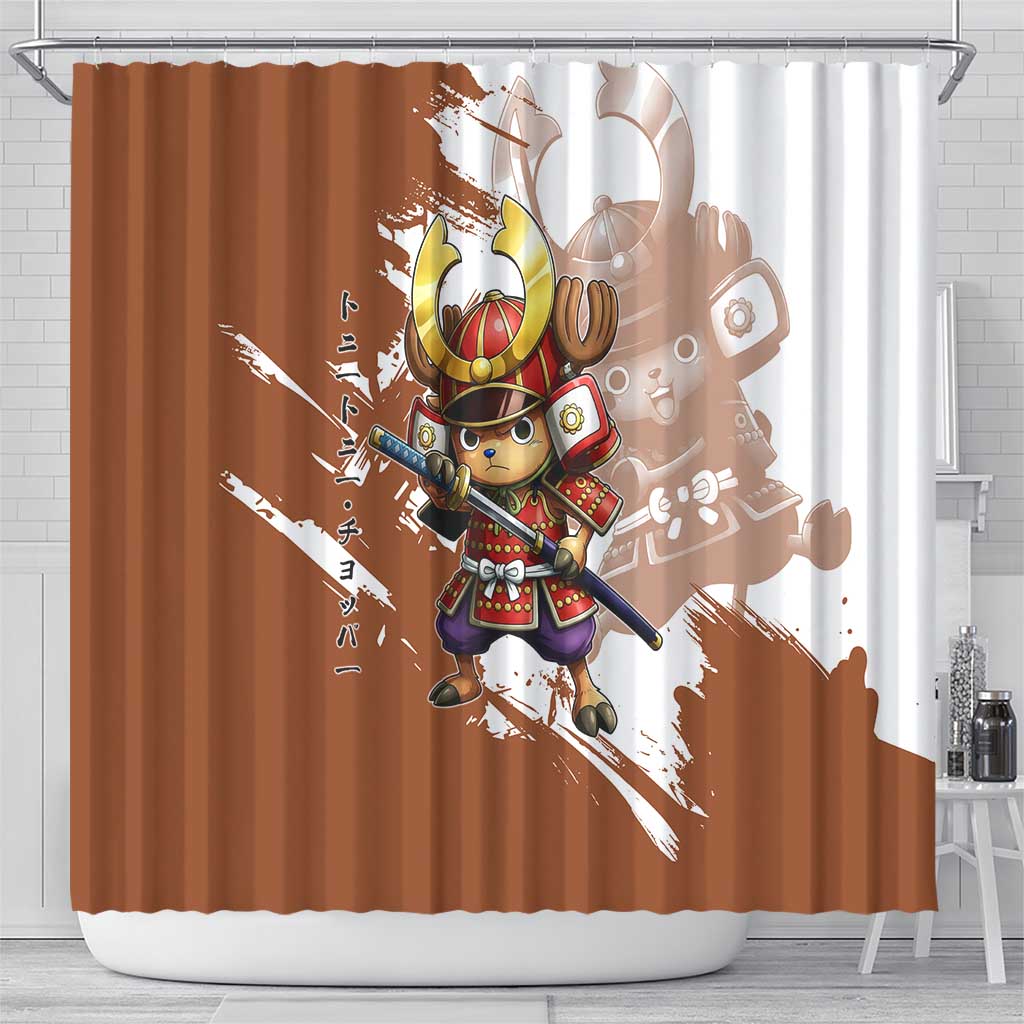 Tony Tony Chopper in Samurai Armor Shower Curtain Wano-Inspired Chibi Warrior Style