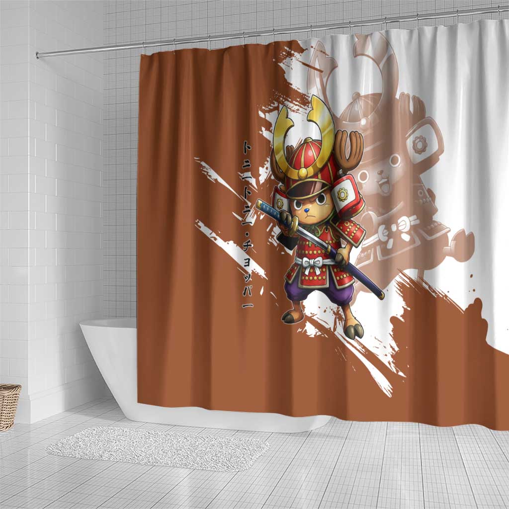 Tony Tony Chopper in Samurai Armor Shower Curtain Wano-Inspired Chibi Warrior Style