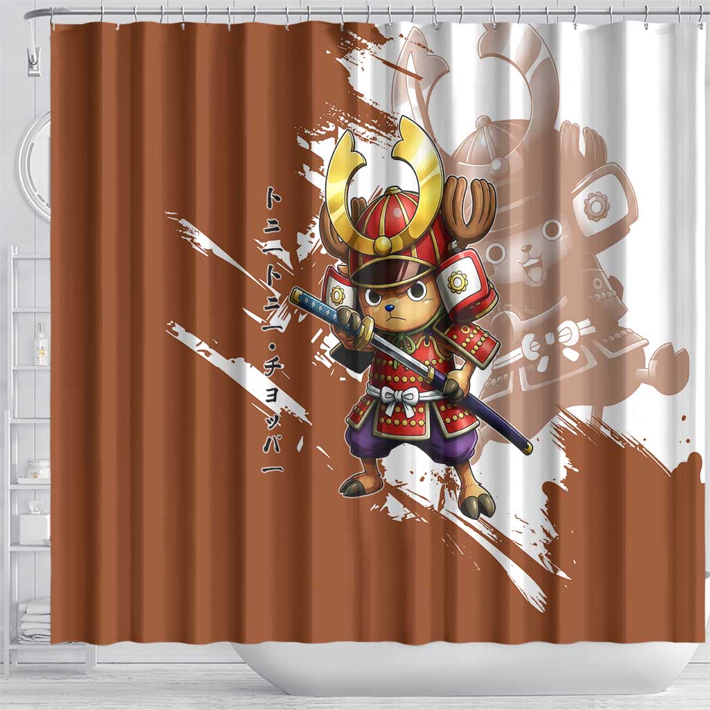 Tony Tony Chopper in Samurai Armor Shower Curtain Wano-Inspired Chibi Warrior Style