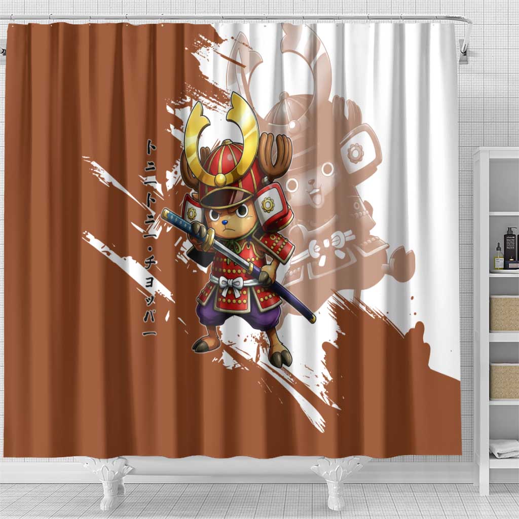 Tony Tony Chopper in Samurai Armor Shower Curtain Wano-Inspired Chibi Warrior Style
