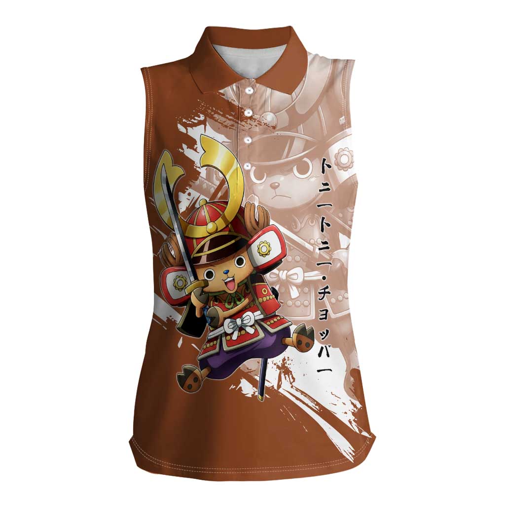 Tony Tony Chopper in Samurai Armor Women Sleeveless Polo Shirt Wano-Inspired Chibi Warrior Style