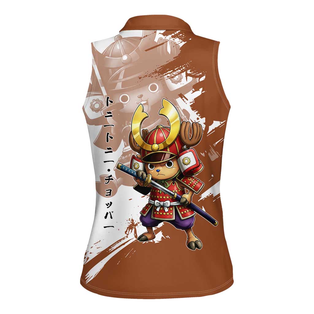 Tony Tony Chopper in Samurai Armor Women Sleeveless Polo Shirt Wano-Inspired Chibi Warrior Style