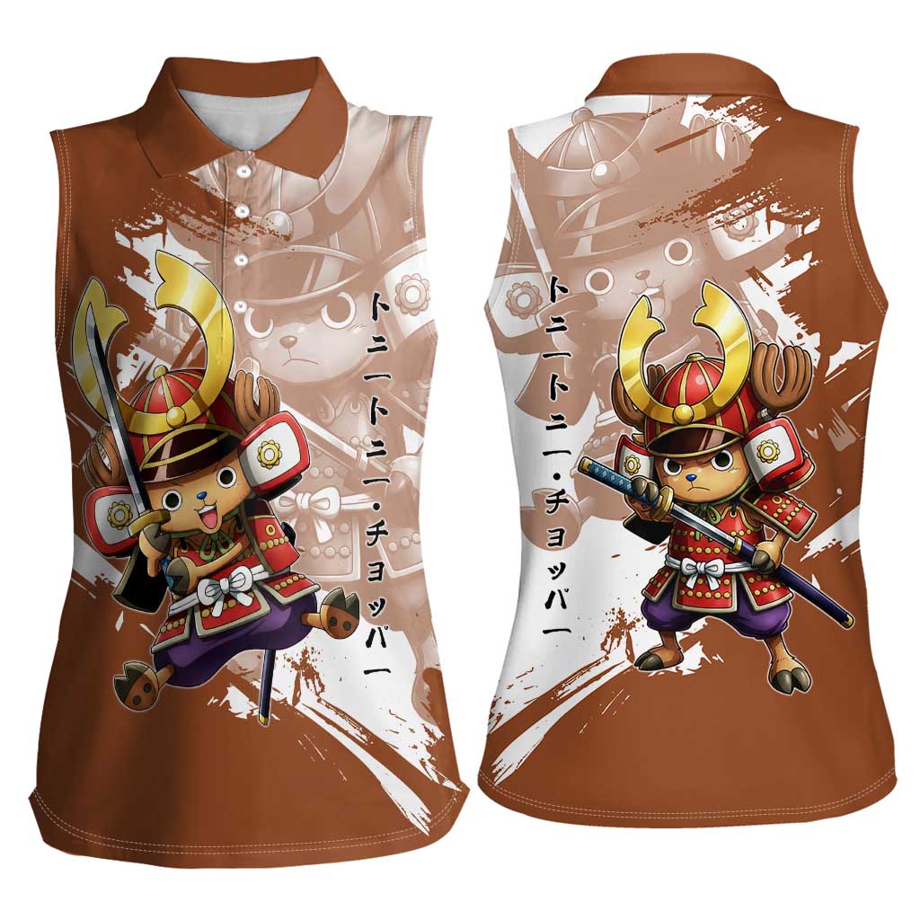 Tony Tony Chopper in Samurai Armor Women Sleeveless Polo Shirt Wano-Inspired Chibi Warrior Style